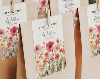 Wildflower Printable Tags, Editable Favor Tags, Bridal Shower Favor Tags, Flower Stems, Personalized Tags, Gift Tags, Thank You Favor Tags