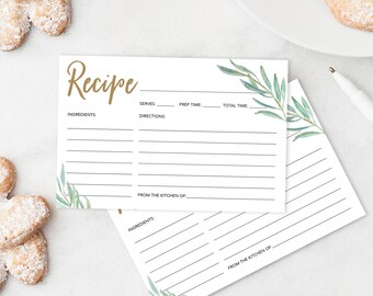 Recipe Card Printable - Printable Recipe Card - Bridal Shower Recipe Cards - 4x6 Recipe Card - Rustic Greenery - Creative Union Design