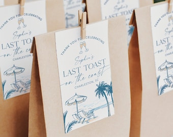 Bachelorette Party Survival Kit Template, Bachelorette Party Favor Bags, Decorations, Hangover Kit Tag, Last Toast On The Coast, Beach Bach