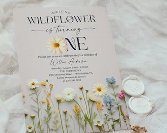 Wildflower Birthday Party Invitation Template, Little Wildflower, Printable 1st Birthday Invitation, Instant Download, Colorful, Flower