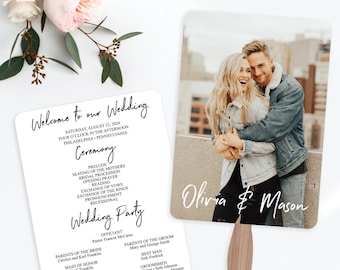 Photo Wedding Program Fan, Printable Program Fan Template with Photo, Printable Wedding Fan, Ceremony Programs, Editable Wedding Programs