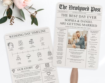 Hochzeitsprogramm Fächer mit Zeitleiste, Hochzeitsfächer Programm zum Ausdrucken, Einzigartige Hochzeitsprogramme, Zeitung, Timeline mit Symbolen, DIY