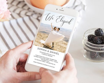 Editable We Eloped Digital Announcement Template, Elopement Announcement, Elopement Reception Invitation with Photo, Text, Email, Minimal