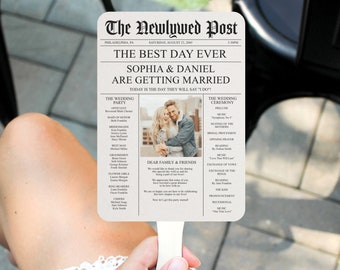 Newspaper Wedding Program Fan, Fan Program Template, Printable Wedding Program, Ceremony, Wedding Programs, Newspaper Template, Fun, Unique