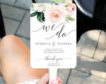 Hochzeitsprogramm Fächer Vorlage, bearbeitbarer Programmfächer, druckbare Hochzeitsprogramme, Hochzeitsfächer für Gäste, Blushing Blooms, Aquarell Floral