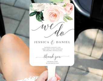 Wedding Program Fan Template, Editable Program Fan, Printable Wedding Programs, Wedding Fan for Guests, Blushing Blooms, Watercolor Floral