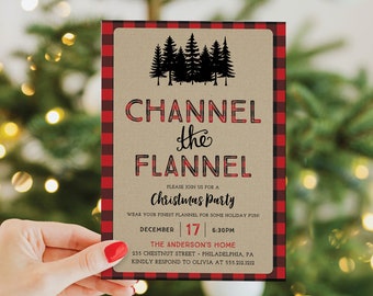 Invitation à une fête de Noël en flanelle, Invitation à une fête en flanelle, Invitations pour les fêtes de fin d'année, Modèle, Carreaux, Téléchargement, Fête de bureau