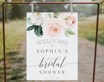 Editable Bridal Shower Welcome Sign Template, Welcome Bridal Shower, Bridal Shower Sign, Download, Blushing Blooms, Floral, Peony, Roses