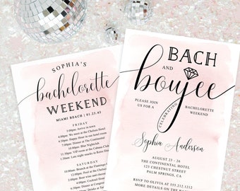 Boujee Bachelorette Party Invitation and Itinerary Template, Bach and Boujee Bachelorette Weekend Invite, Blush Bachelorette, Minimal, Pink