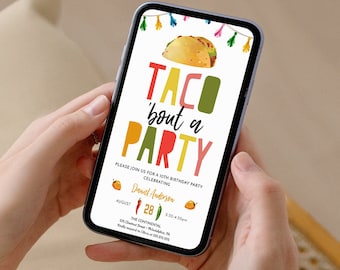 Invitación para fiesta de tacos, invitación para una fiesta de tacos, invitación digital para una noche de tacos, invitaciones para fiestas de cumpleaños, fiesta, cumpleaños, niño, niña, cualquier edad
