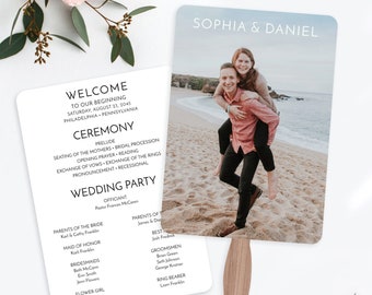 Photo Wedding Program Fan Template, Modern Printable Program Fan with Photo, Wedding Fan, Ceremony Programs, Minimal Wedding Programs, DIY