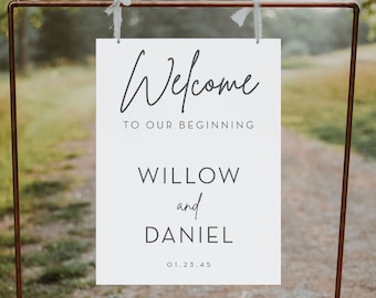 Modern Minimalist Welcome Sign Template, Welcome To Our Beginning, Printable Wedding Welcome Sign, Wedding Decor, Simple, Elegant, Script