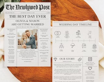 5x7 Newspaper Wedding Program Template with Timeline, Printable Program for Wedding, Unique Wedding Programs, Newspaper Wedding Timeline
