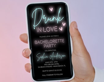 Drunk In Love Bachelorette Party Invitation, Digital Invite, Bachelorette Party Ideas, Text, Template, Bachelorette Weekend, Neon, Vegas