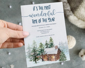 Cozy Cabin Party Invitation Template, Ski Party Invitations, Birthday Party Invite, Holiday Party, Winter Party, Download, Cozy Rustic Cabin