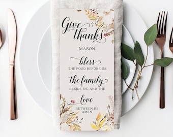 Rustic Give Thanks Place Card, Thanksgiving Prayer, Thanksgiving Table Decor, Thanksgiving Decorations Name Card, Download, Editable Menu