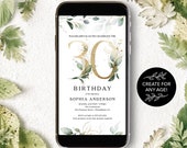 Digital Birthday Dinner Invitation Template, Any Age, Birthday Party Invite, Electronic, Editable, Text, Watercolor Greenery, Boho Botanical Il_170x135