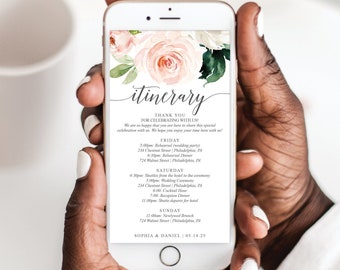 Wedding Itinerary Template - Bachelorette Weekend Itinerary - Digital - Instant Download - Weekend Schedule - Girls Trip - Blushing Blooms