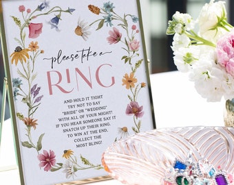 Put A Ring On It Game Sign, Boho Bridal Shower Sign File, Bridal Shower Games, Ring Game, Floral Bridal Shower Decor, Wildflower Field