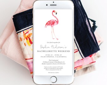 Digital Flamingo Bachelorette Party Invitation Template with Itinerary, Instant Download, Bachelorette Weekend Invite, Let's Flamingle