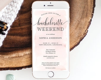 Digital Bachelorette Party Invitation Template with Itinerary, Instant Download, Bachelorette Weekend Invite, Vegas, Miami, Nashville, Blush