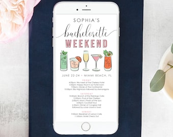 Bachelorette Itinerary Template - Digital Schedule - Instant Download - Agenda - Vegas - Beach - Bachelorette Weekend Itinerary - Cocktails