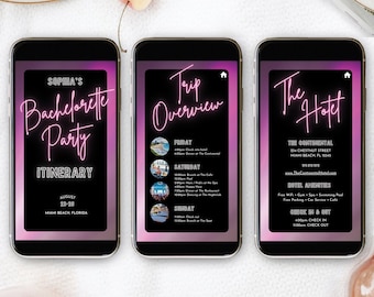 Neon Bachelorette Party Travel Itinerary Template, Mobile Itinerary, Editable on Canva, Digital Template Download, Traveling Guide, Planner