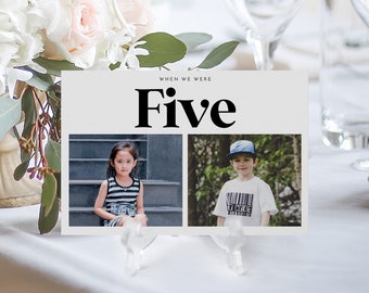 Age Wedding Table Numbers with Photos Template, Childhood Photos, When We Were, DIY Table Numbers, Table Number Cards, Add Your Photo, Kids