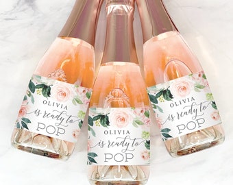 Baby Shower Mini Champagne Bottle Labels - Ready to Pop - Baby Shower Favors - Printable Editable - Favor - Template - Blushing Blooms