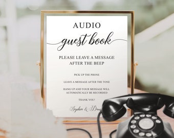 Audio Guest Book Sign Template, Telephone Guestbook, Leave a Message, Wedding, Phone, Unique Guest Book Ideas, Classic Calligraphy