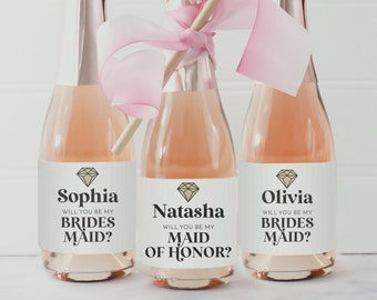 Mini Champagne Bottle Labels, Will You Be My Bridesmaid, Bridesmaid Proposal, Printable Template, Maid of Honor, Custom, Retro Minimalist