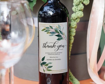 Wine Bottle Label Template, Thank You, Custom Wedding Wine Labels, Wedding Favors, Wine Favors, Decor, Printable Editable, Garden Greens