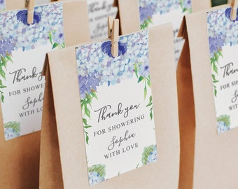 Blue Hydrangea Favor Tags: Editable Printable Bridal Shower (Digital Download)