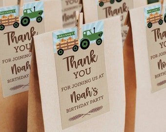Tractor Birthday Party Favor Tag, Editable Thank You Tag Template, Favor Tag, Boy Birthday, Girl Birthday, Hayride Birthday, Pumpkin Picking