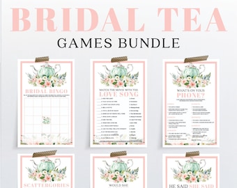 Bridal Shower Tea Games Bundle, Bridal Shower Games Package, Bingo, He Said She Said, Romantic Floral Teapot, Elegant, Bridal Tea Party Game