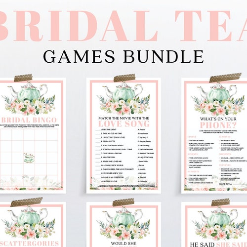 Bridal Shower Tea Party Game Set Bundle Bridal Shower Activity Etsy
