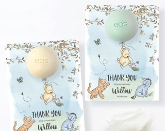 Classic Winnie The Pooh, Piglet, EOS Lip Balm Baby Shower Favors, Printable Personalized Thank You, Easy Baby Shower Favor, Lip Balm