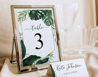 Tropical Monstera Wedding Table Numbers, Wedding Table Number Template, Editable Table Numbers, Simple Table Numbers, Wedding Decor, Palm