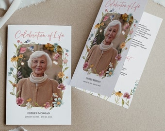 Editable Wildflower Field Funeral Program Template, Celebrating the Life of Funeral Program, Celebration of Life, Funeral Program, Floral