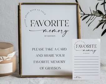Teilen Sie eine Speicherkartenvorlage, eine personalisierte Lieblingserinnerung, eine Gedenkkarte, eine Andenken-Beerdigungskarte, eine Gästebuch-Alternative, eine druckbare 4x6-Karte