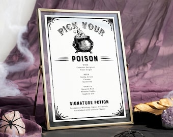 Printable Halloween Bar Menu Sign, Spooky Potion Drinks (Digital Download 5x7 & 8x10 Sizes Included!)