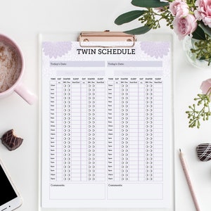 Twin Feeding Schedule Baby Feeding Schedule for Twins US & A4 sizes included print at home Instant Download Schedule For Twins Meal Planner