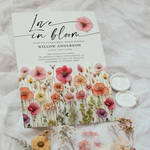 bridal invitation, bridal shower invite, colorful floral, colorful flowers, floral invitation, flower invitation, invitation template, shower invitation, shower wildflower, spring wildflower, summer wildflower, watercolor floral, wildflower bridal