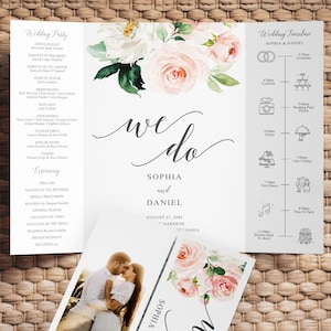 Floral Gate Fold Wedding Program Template, Printable Wedding Program, Editable Wedding Ceremony Program, Download, Blushing Blooms, DIY