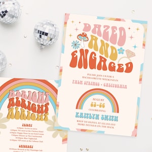 Dazed and Engaged Bachelorette Party Invitation And Itinerary, Retro Bachelorette, Hippie Bachelorette Invite, Schedule Template, Printable