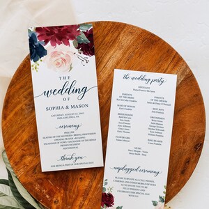 Fully Editable Wedding Programs Template, 4x9 Wedding Program, Editable Fall Wedding Program, Printable Programs, Download, Breezy Burgundy