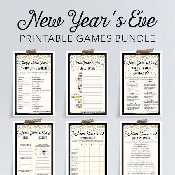 New Years Eve Printable Games Bundle, New Year's Eve, New Year's Eve Decorations, Games, New Years Eve Party, Printable, Emoji, Party Games