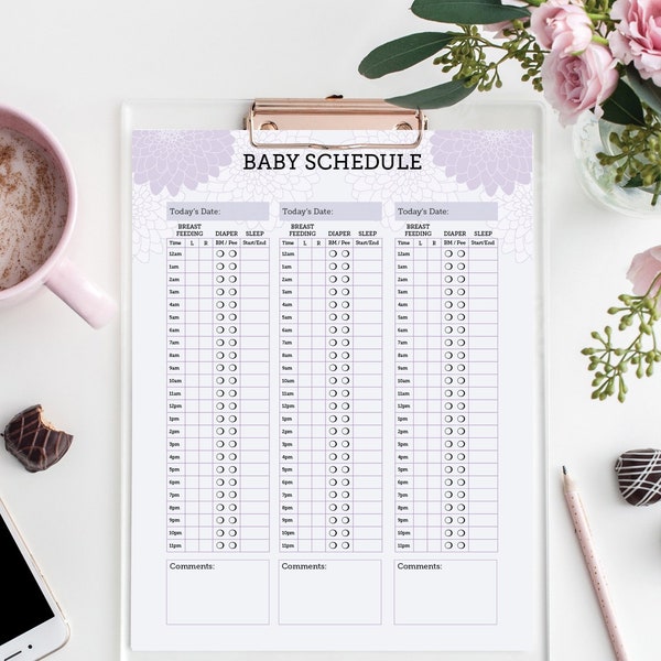 Baby Breast Feeding Schedule - Baby Feeding Schedule - Baby Sleep Schedule - print at home - Instant Download - Baby Schedule