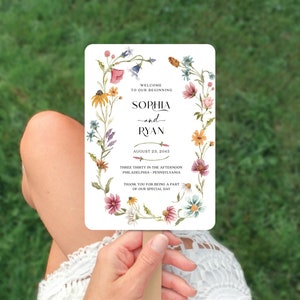Wedding Program Fan Template, Editable Program Fan, Printable Wedding Programs, Wedding Fan for Guests, Wildflower Field, Wildflowers, Fans