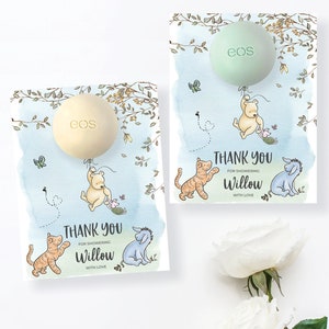 Cadeaux pour baby shower classique Winnie l'ourson, porcelet, baume à lèvres EOS, imprimable personnalisé merci, cadeau de baby shower facile, baume à lèvres